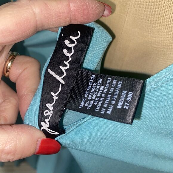 Vintage Susan Lucci Aqua Green Tank Top Pull On Pants Set Poly Knit Suit Sz Med - Picture 5 of 11